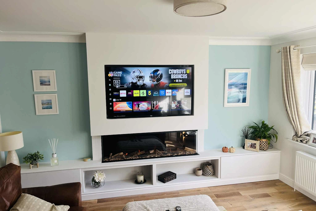 Close-up of a Floating Fireplace in a Media Wall